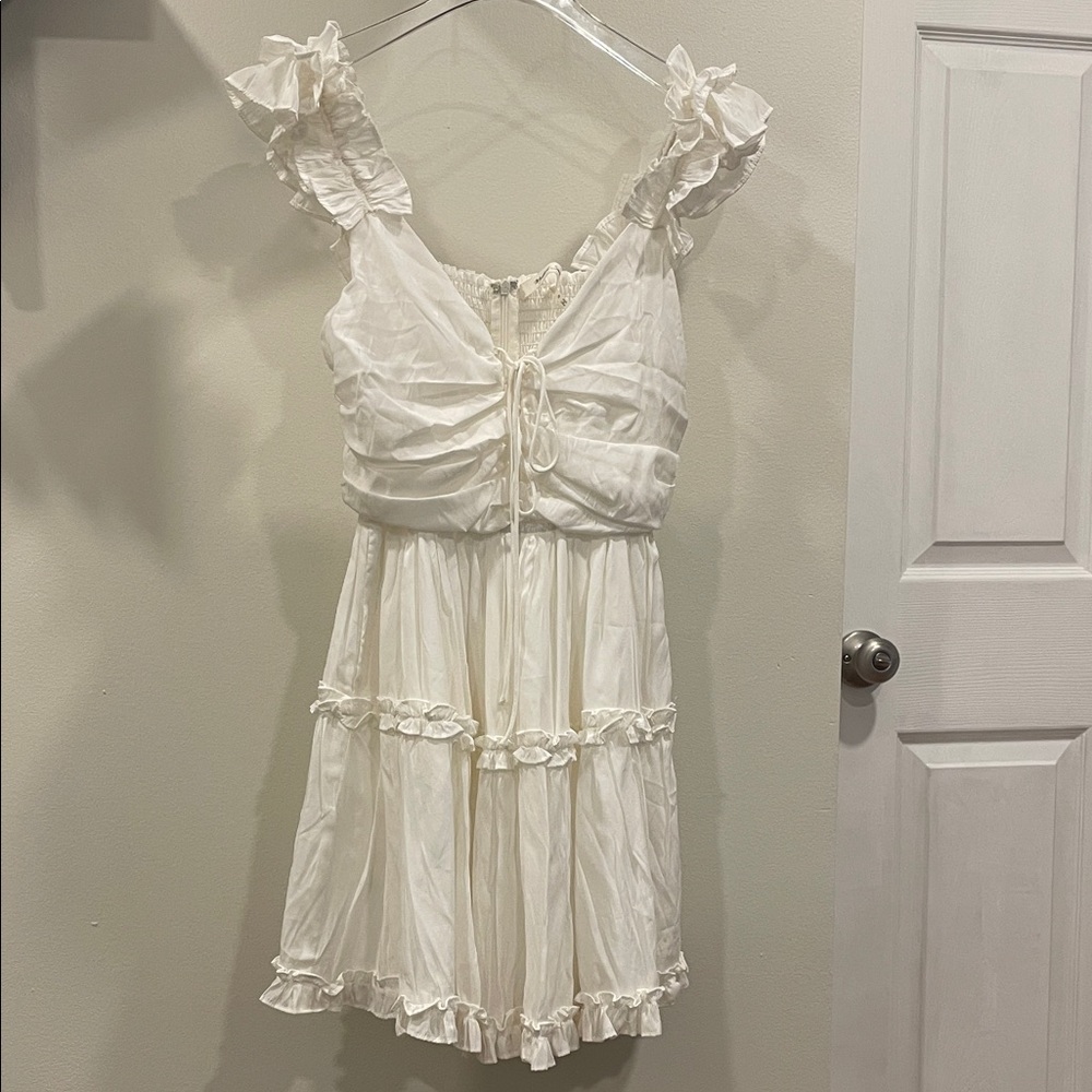 Mustard Seed White Ruffle Mini Dress